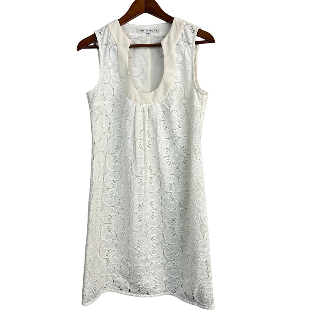 Trina Turk Floral Lace Mod Dress Ivory Keyhole Ivory - 6 RESHOOT